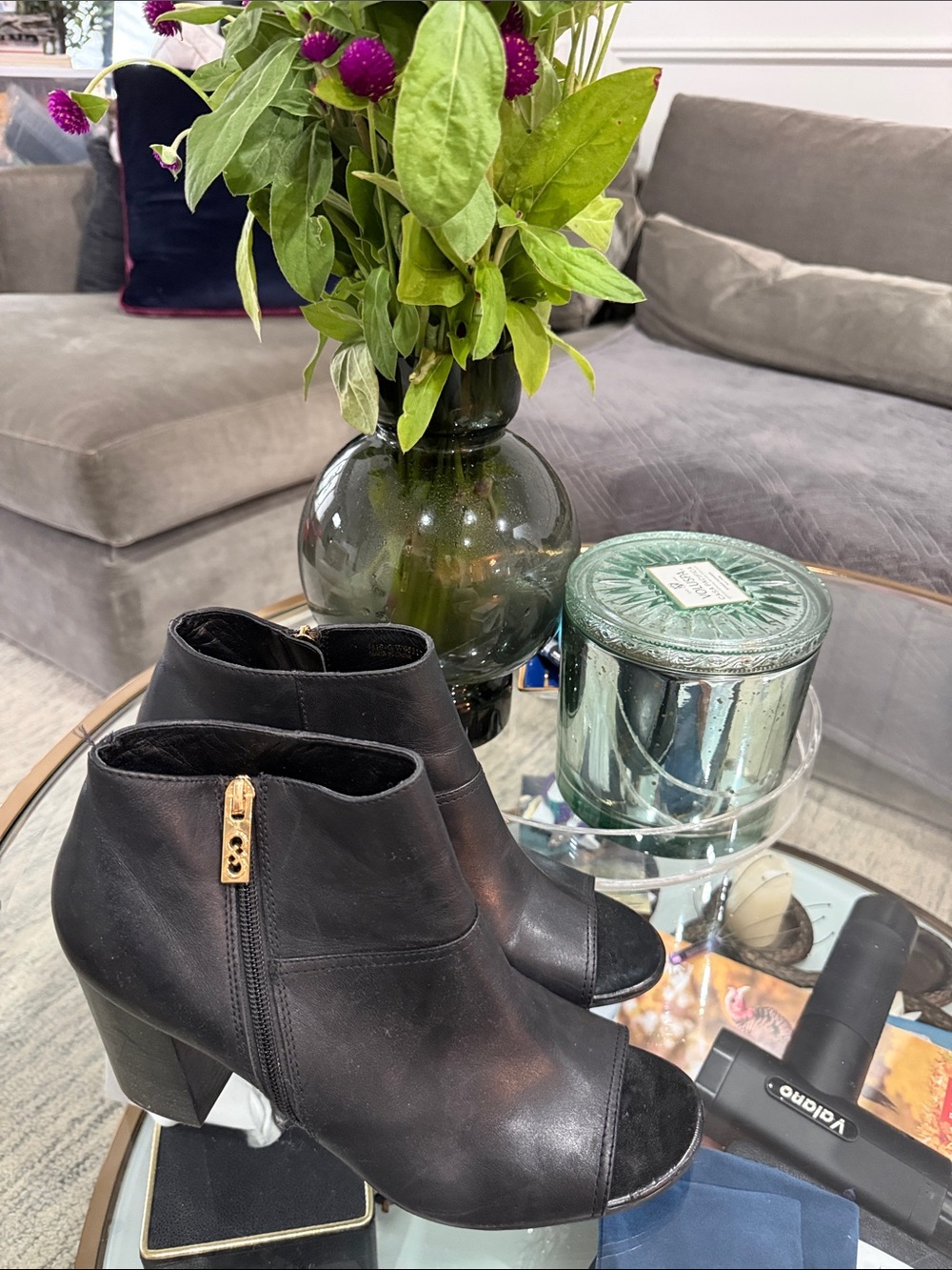 Cole Haan Black Leather Peep-Toe Ankle Boots - Stylish Everyday Heel